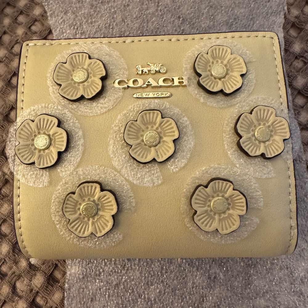 Coach Yellow Wallet with Floral Appliqués  NWT